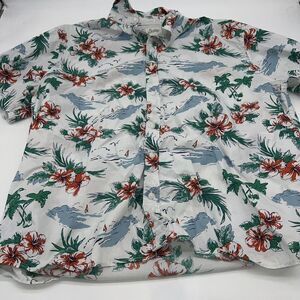Bixby Nomad Hawaiian Shirt White Floral Blue Orange Sz 2XL Regular Fit Cotton